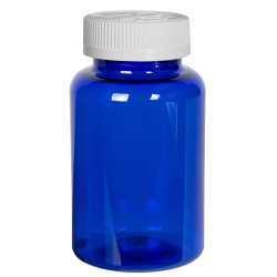 225cc Cobalt Blue PET Packer Bottle with 45/400 White Ribbed CRC Cap with F217 Liner