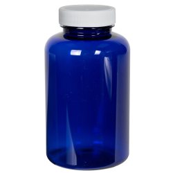 400cc Cobalt Blue PET Packer Bottle with 45/400 White Ribbed Cap with F217 Liner