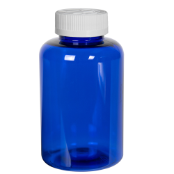 500cc Cobalt Blue PET Packer Bottle with 45/400 White Ribbed CRC Cap with F217 Liner