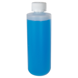 8 oz. Natural HDPE Cylinder Round Bottom Bottle with 24/410 White Ribbed CRC Cap with F217 Liner