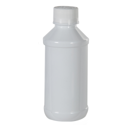 4 oz. Modern Round White PET Bottle with 24/400 White Ribbed CRC Cap with F217 Liner