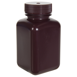 250mL Diamond ® RealSeal™ Amber HDPE Square Wide Mouth Bottle with 43mm Cap