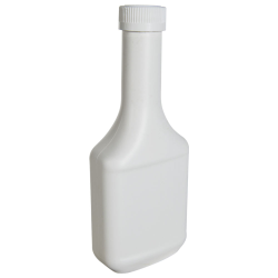 12 oz. Long Neck White HDPE Cone Top Bottle with 28/400 White Ribbed CRC Cap with F217 Liner