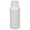 4 oz. White HDPE Modern Round Bottle with 28/410 White Ribbed CRC Cap with F217 Liner