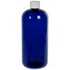 32 oz. Cobalt Blue PET Traditional Boston Round Bottle with 28/410 White Ribbed Cap with F217 Liner