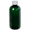 8 oz. Dark Green PET Traditional Boston Round Bottle with 24/410 White Ribbed CRC Cap with F217 Liner