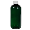 12 oz. Dark Green PET Traditional Boston Round Bottle with 24/410 White Ribbed CRC Cap with F217 Liner