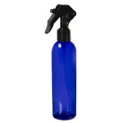 8 oz. Dark Blue PET Bullet Spray Bottle with Black Polypropylene Micro Sprayer