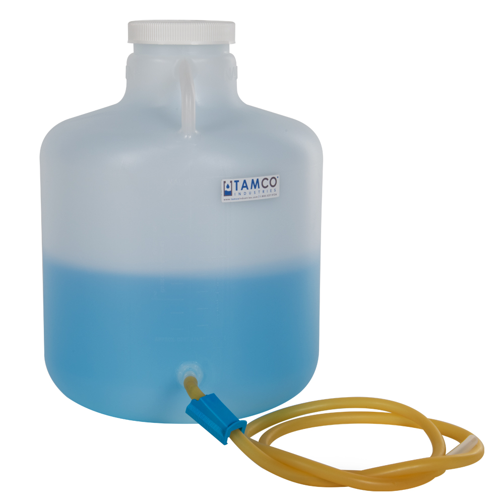 4 Gallon Tamco® Modified Nalgene™ Wide Mouth LDPE Carboy with a Tubing & Pinch Spigot