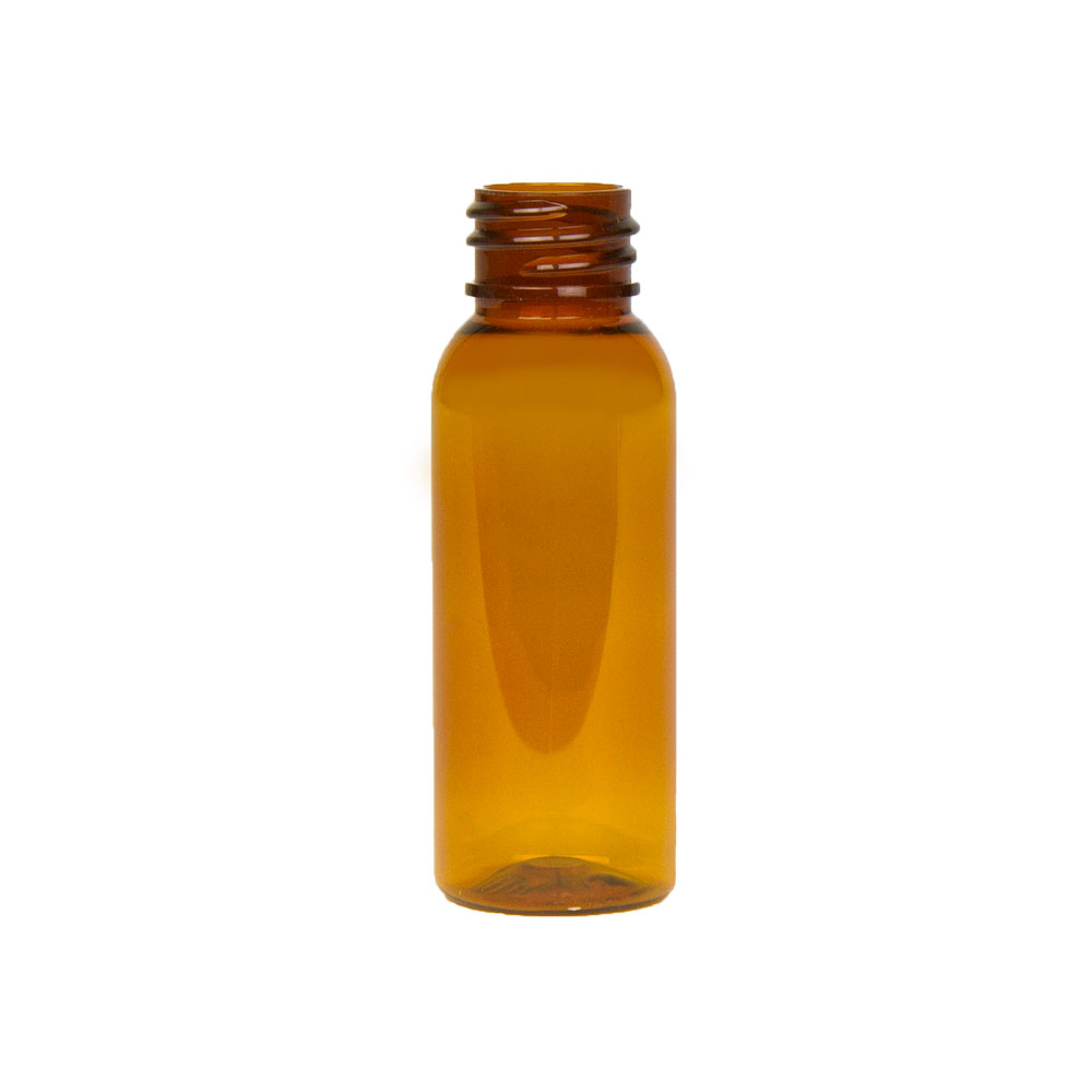 1 oz. Clarified Amber PET Cosmo Round Bottle with 20/410 Neck (Cap Sold Separately)
