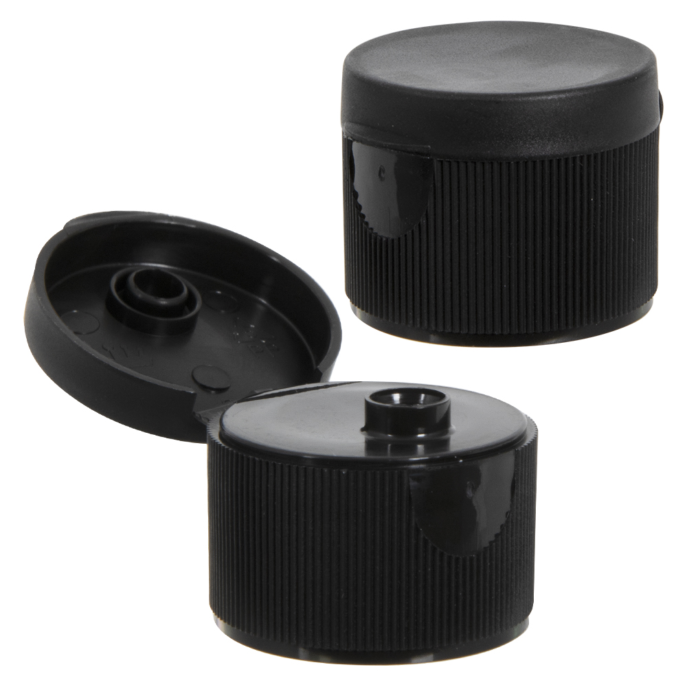 28/410 Black Ribbed Snap-Top Dispensing Cap with 0.25