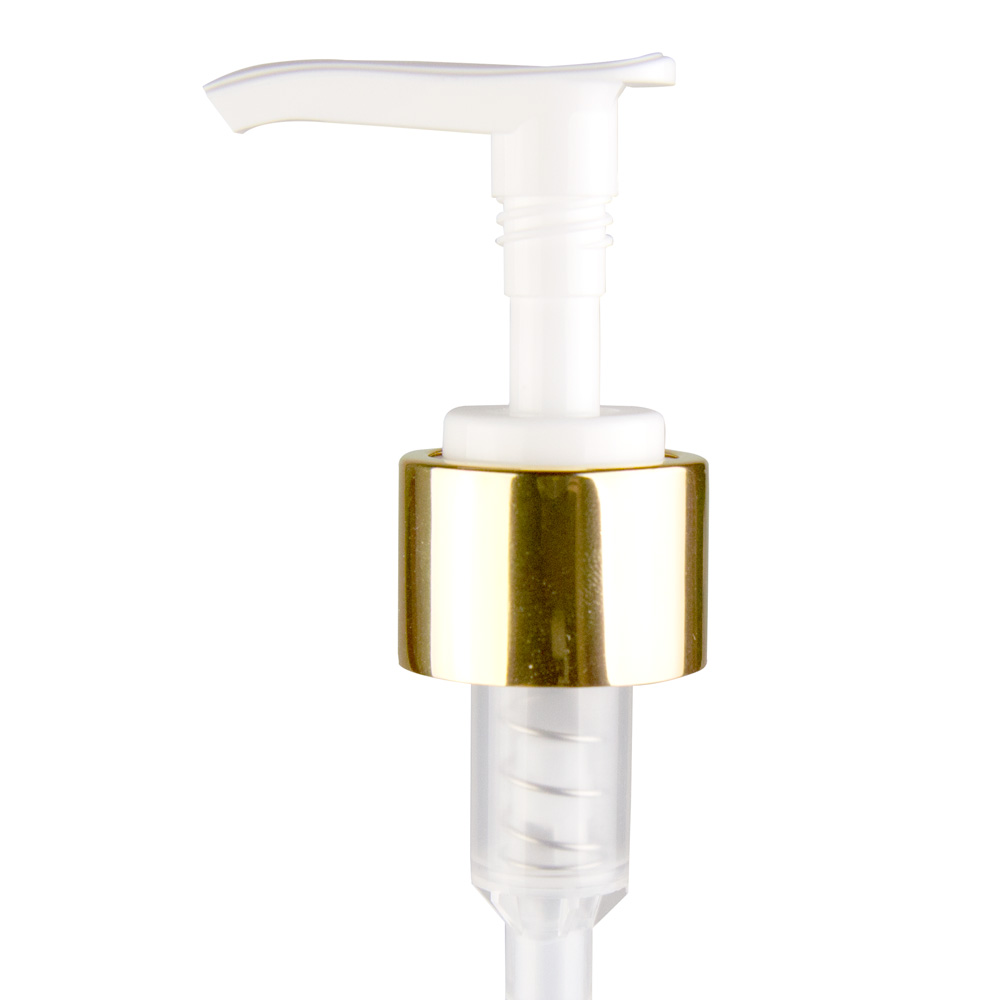 24/410 Gold/White Smooth Lotion Pump - 6-1/16" Dip Tube