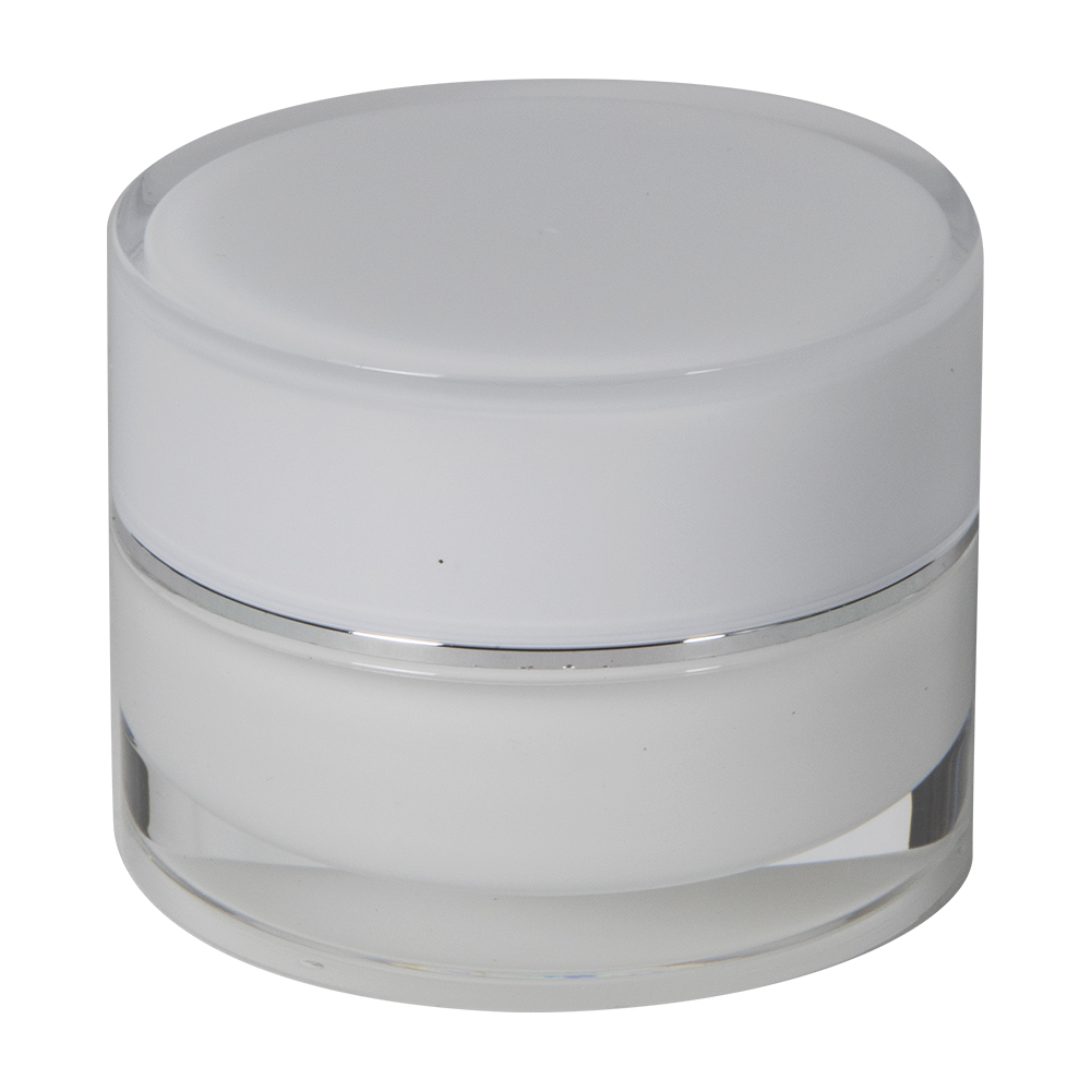 15mL Acrylic White/Silver Round Jar with Lid & Liner
