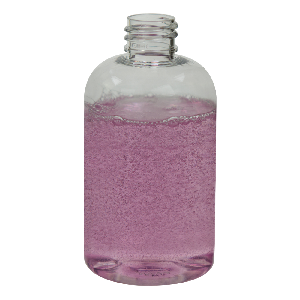 4 oz. Clear PET Squat Boston Round Bottle with 24/410 Neck (Caps Sold Separately)