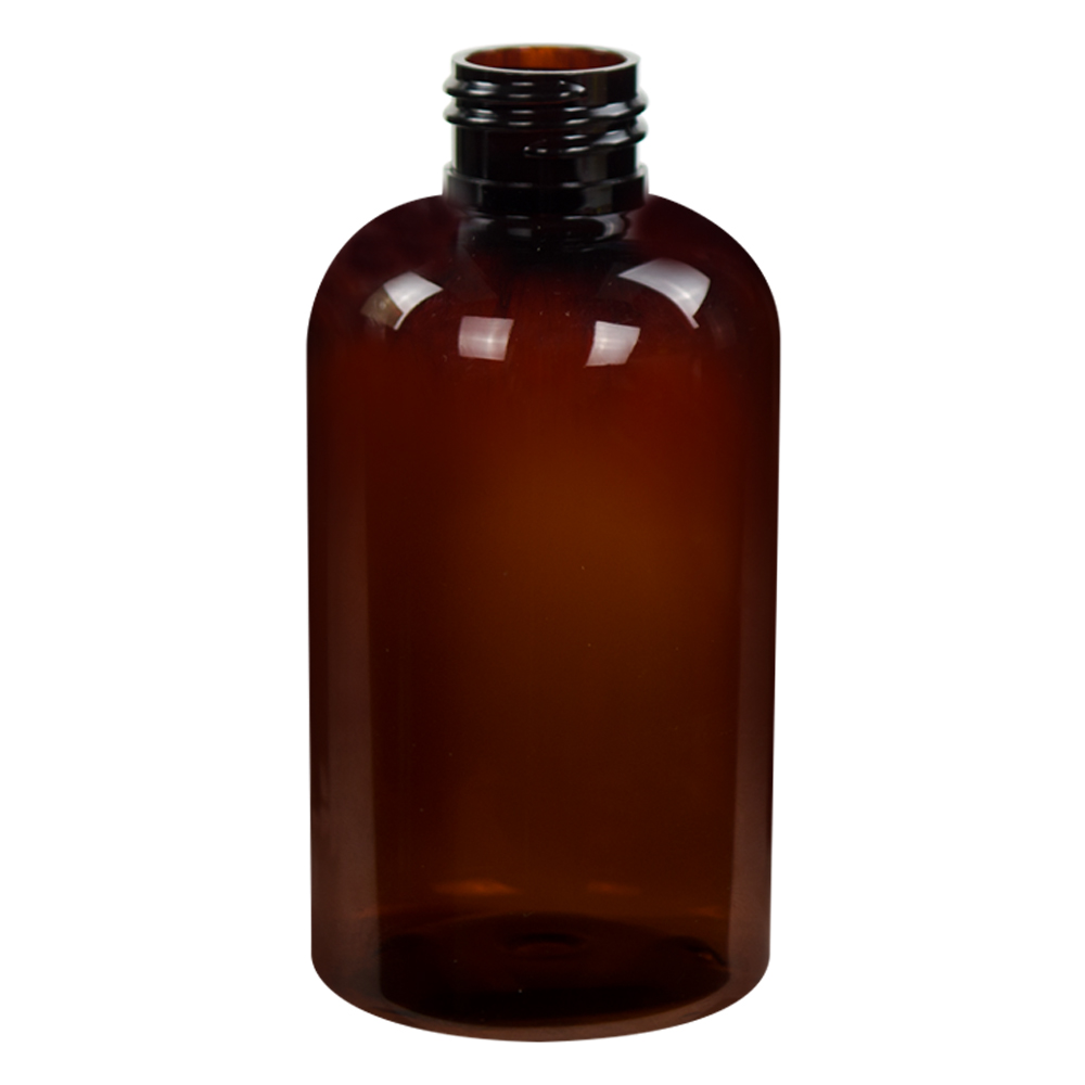 6 oz. Amber PET Squat Boston Round Bottle with 24/410 Neck (Caps Sold Separately)