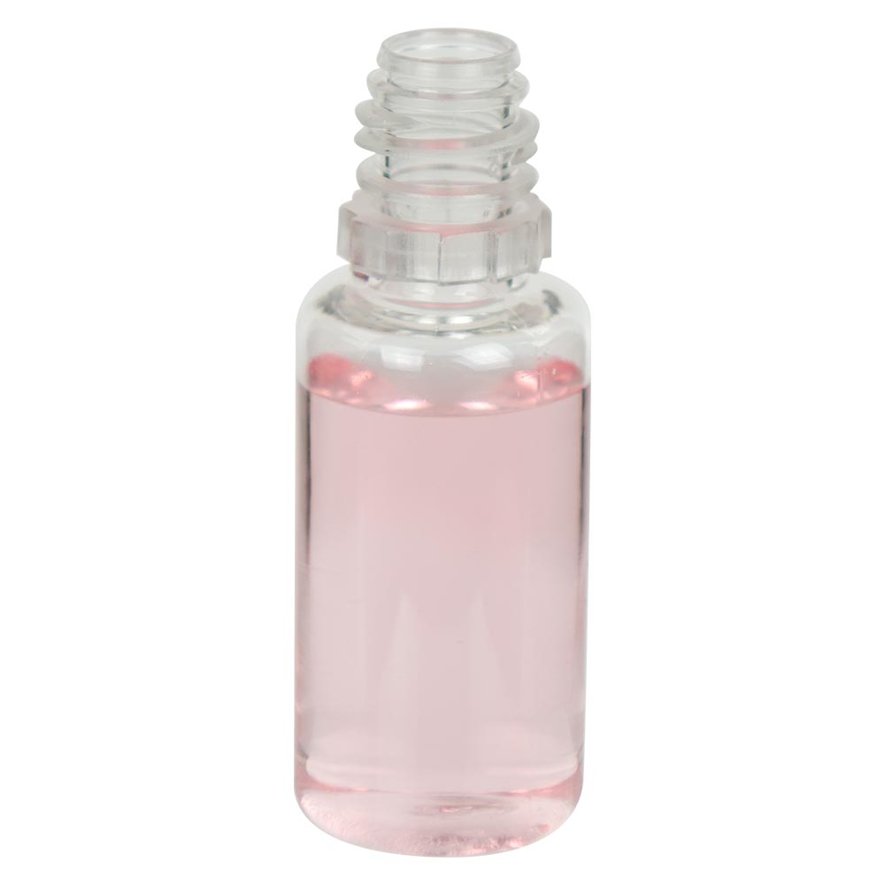15mL Clear PET Boston Round E-Liquid Bottle with 13/415 Neck (Cap Sold Separately)