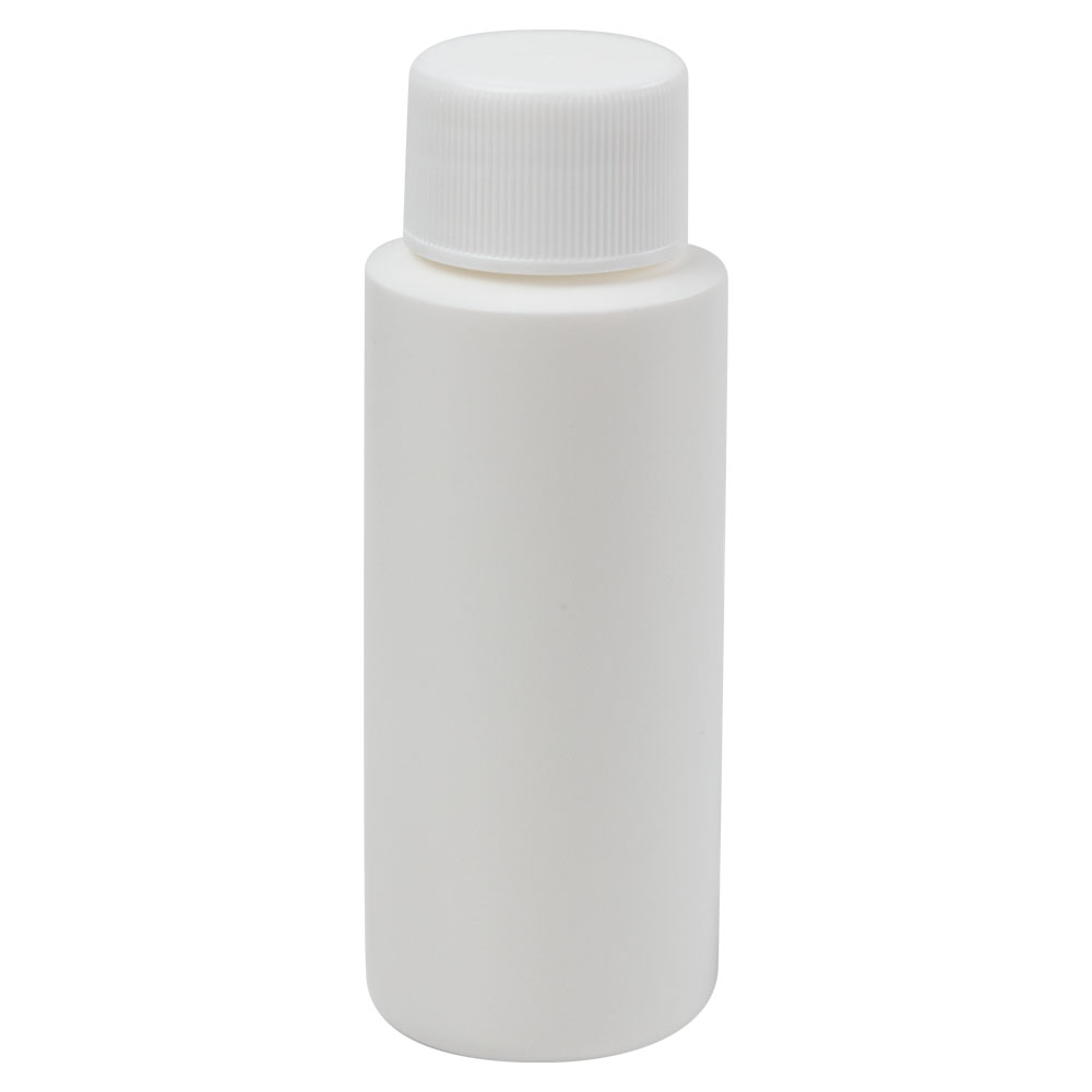2 oz. White HDPE Cylindrical Sample Bottle with 24/410 White Ribbed Cap with F217 Liner