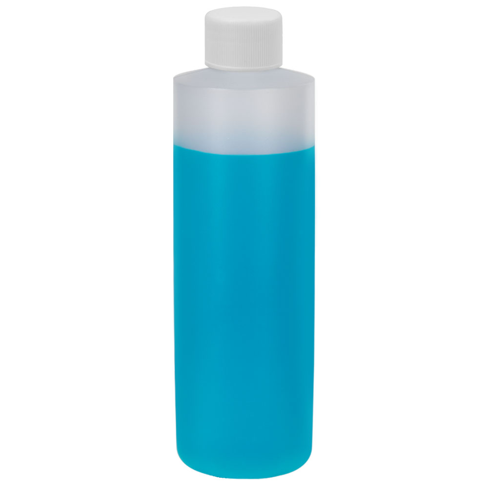 16 oz. Natural HDPE Cylindrical Sample Bottle with 24/410 White Ribbed Cap with F217 Liner