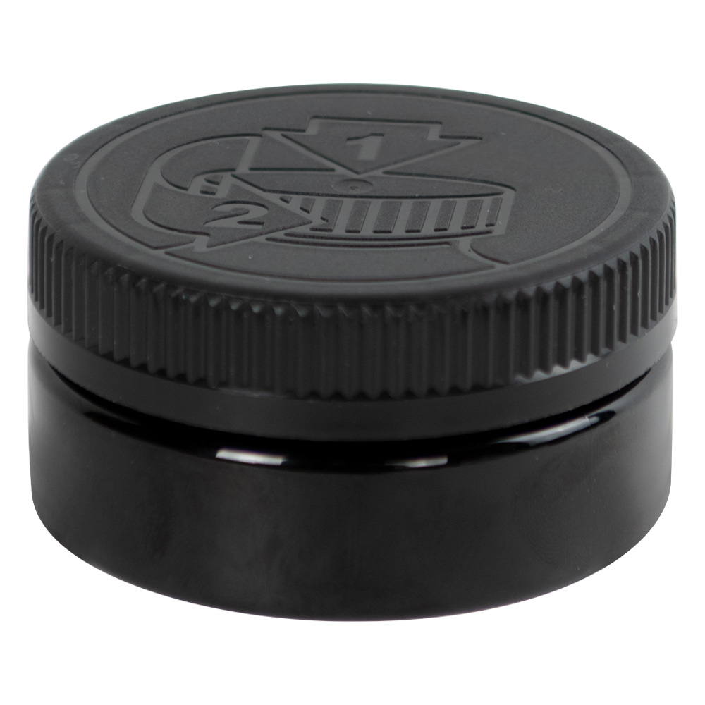 4 oz. Black PET Low Profile Round Jar with 70/400 Black Ribbed CRC Cap ...