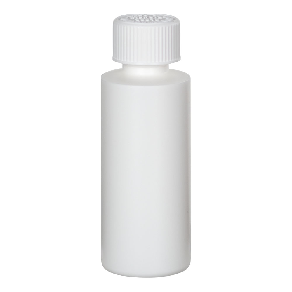 2 oz. White HDPE Cylindrical Sample Bottle with 20/400 White Ribbed CRC Cap with F217 Liner