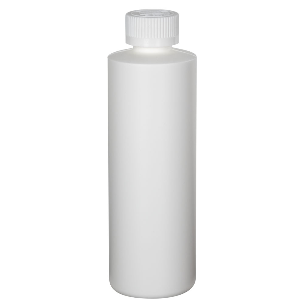 8 oz. White HDPE Cylindrical Sample Bottle with 24/400 White Ribbed CRC Cap with F217 Liner