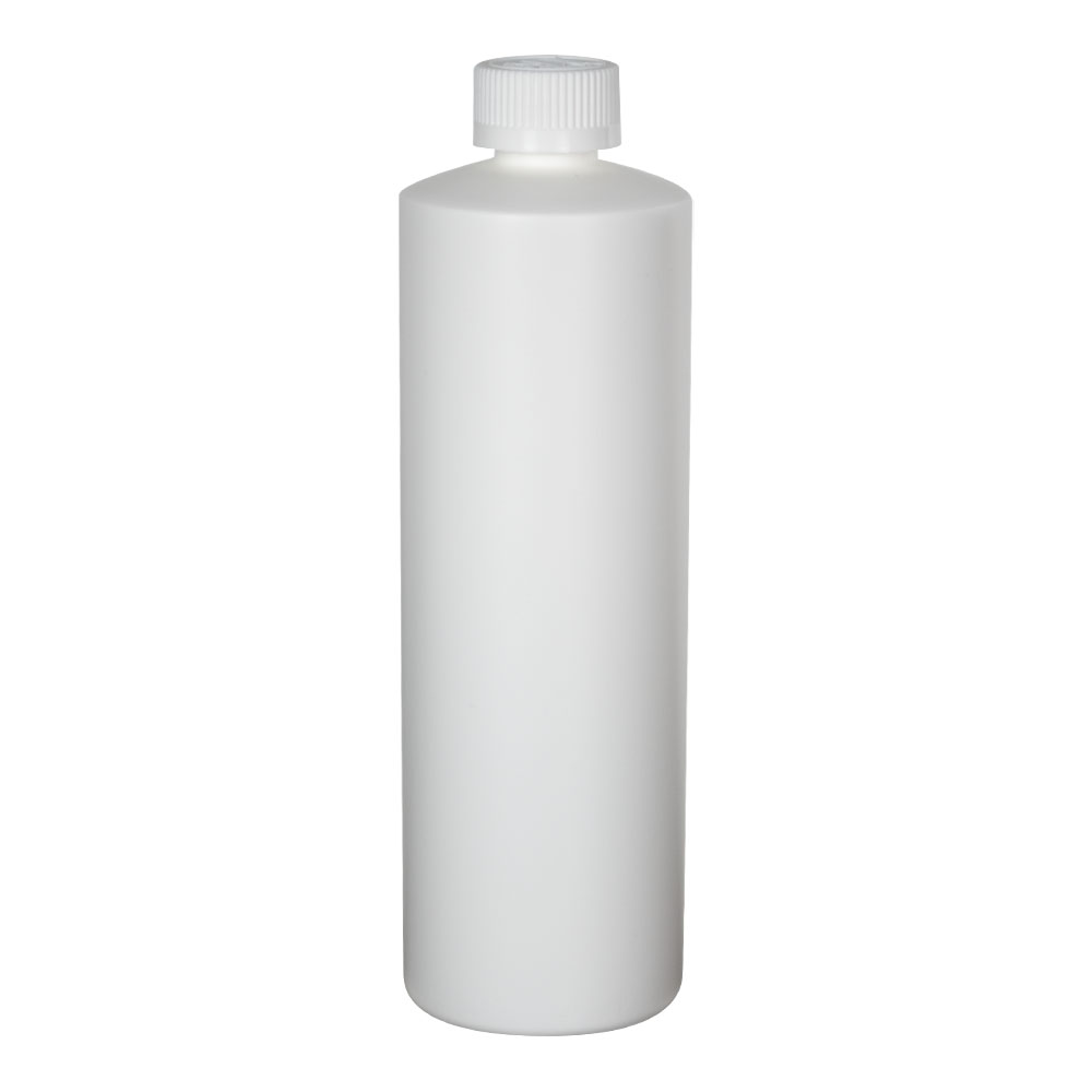 16 oz. White HDPE Cylindrical Sample Bottle with 24/400 CRC Cap