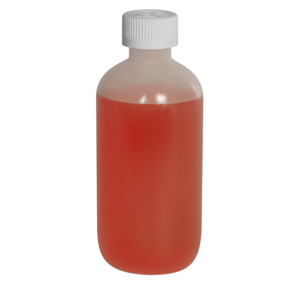 8 oz. LDPE Boston Round Bottle with 24/410 CRC Cap with F217 Liner