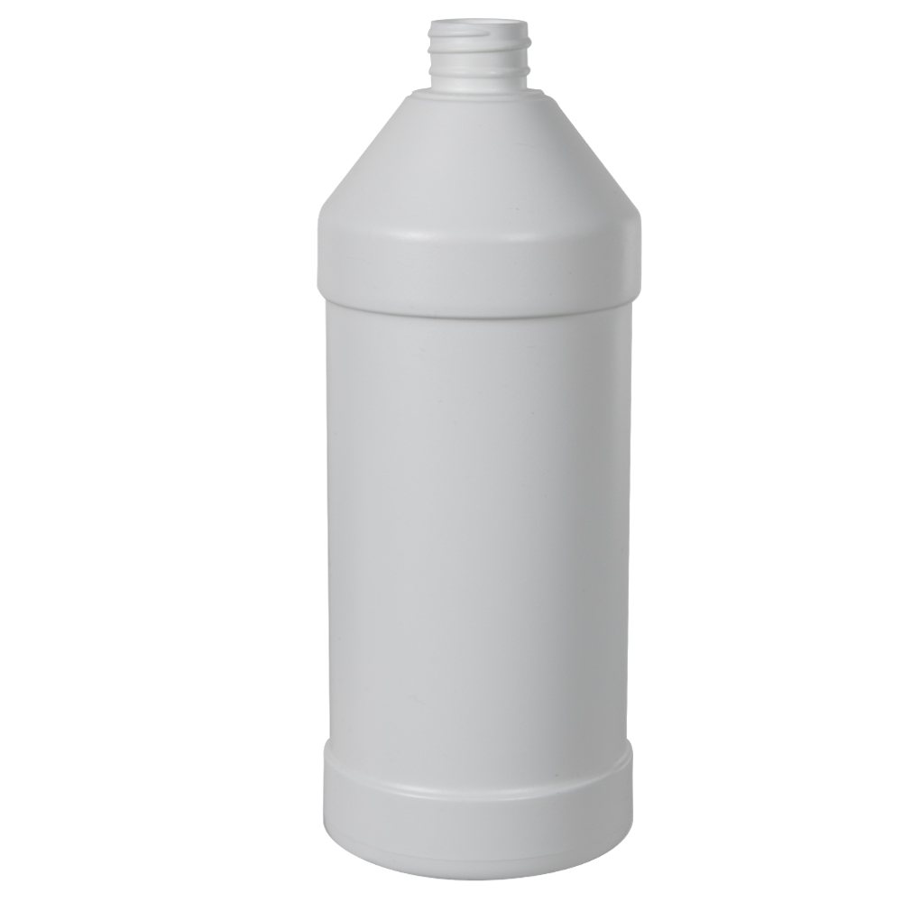 32 oz. White HDPE Modern Round Bottle with 28/410 Neck (Cap Sold Separately)