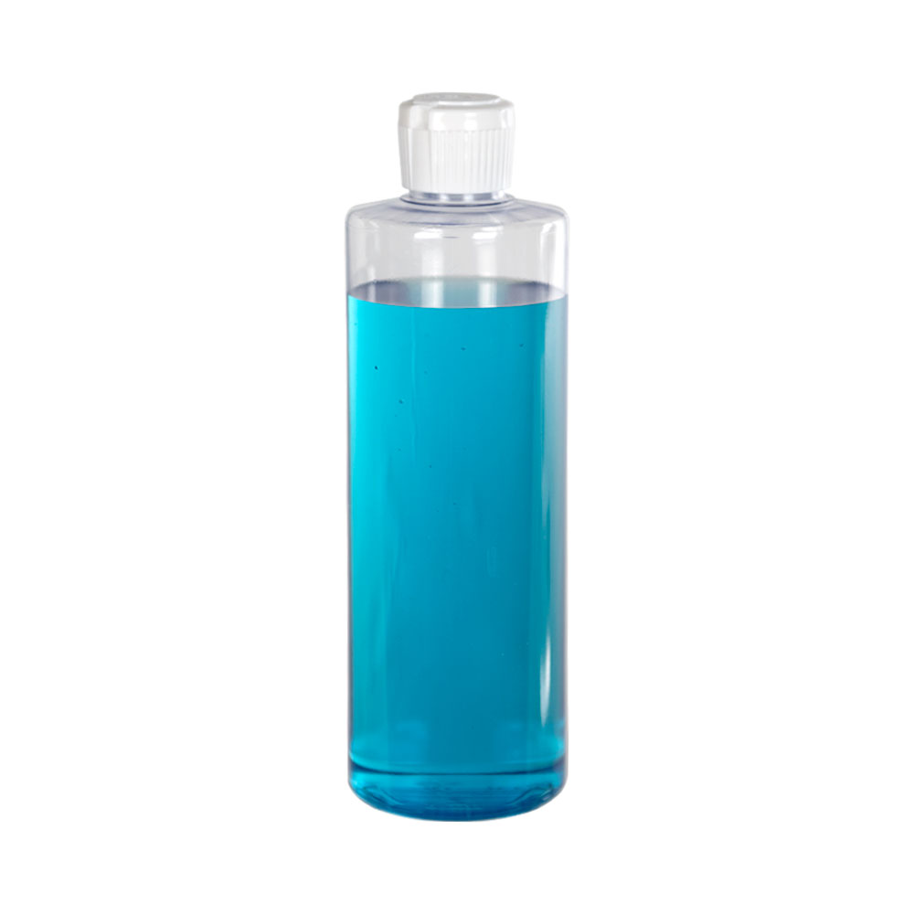 16 oz. Clear PVC Cylindrical Bottle with 28/410 Flip-Top Cap