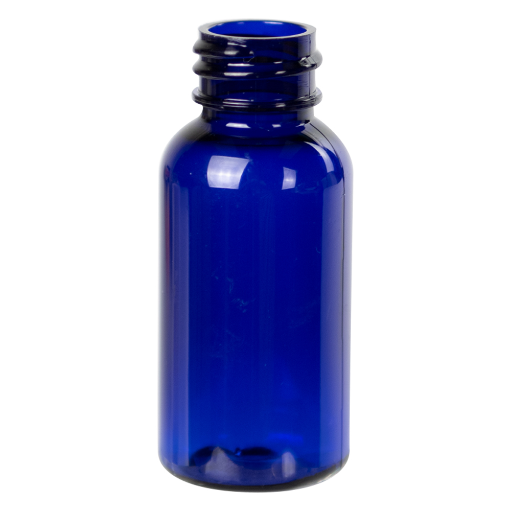 1 oz. Cobalt Blue PET Traditional Boston Round Bottle with 20/400 & 410 Neck (Cap Sold Separately)