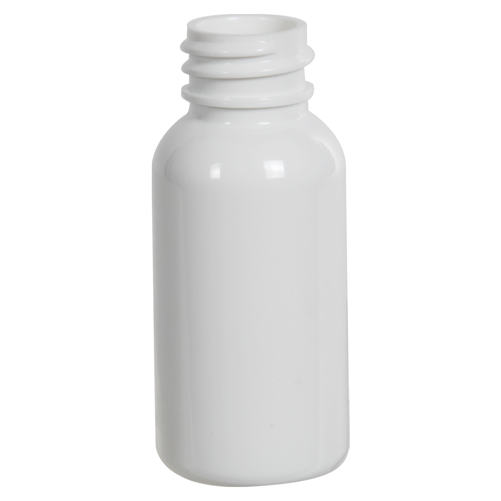 1 oz. White PET Traditional Boston Round Bottle with 20/400 & 410 Neck