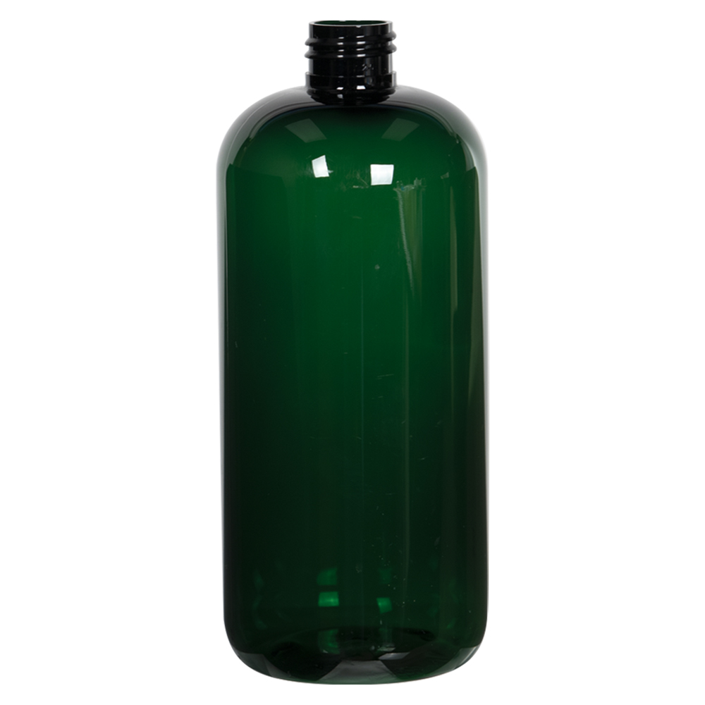16 oz. Dark Green PET Traditional Boston Round Bottle with 24/410 Neck (Cap Sold Separately)