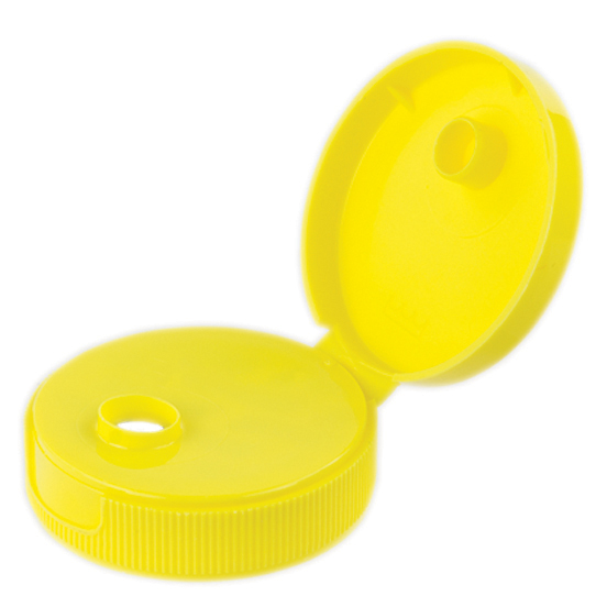 38/400 Yellow Flip-top Cap with 7.62mm Orifice & Pressure-Sensitive Liner