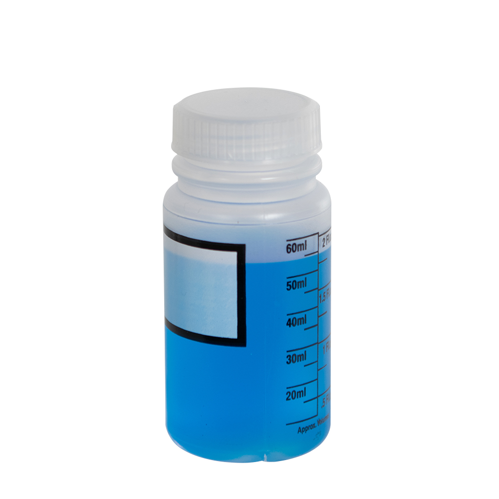 60mL Azlon® Polypropylene Graduated Label Bottles with 33mm Caps - Case of 12