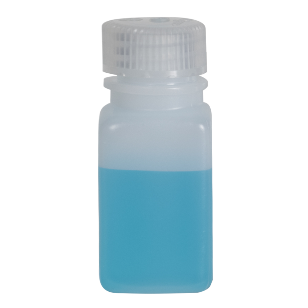2 oz./60mL Nalgene™ Wide Mouth Polyethylene Square Bottle with 28mm Cap