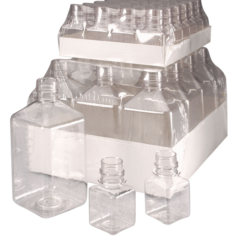 125mL Nalgene™ Sterile Square PET Media Bottle with 38/430 Neck - Case of 96 (Cap Sold Separately)
