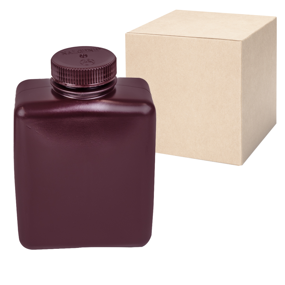 32 oz./1000mL Nalgene™ Amber HDPE Rectangular Bottles with 53mm Caps - Case of 24
