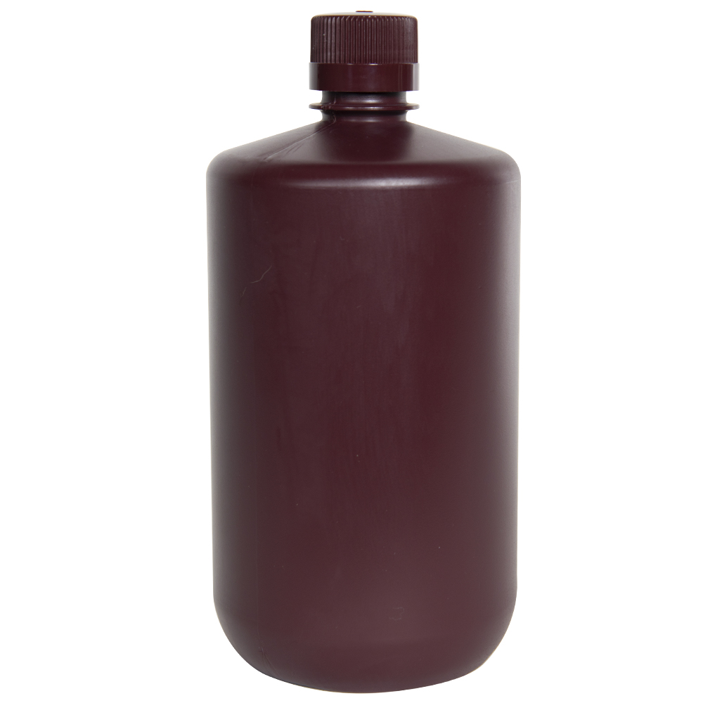 2 Liter Diamond® RealSeal™ Polypropylene Amber Large Format Round Bottle with 38/430 Cap