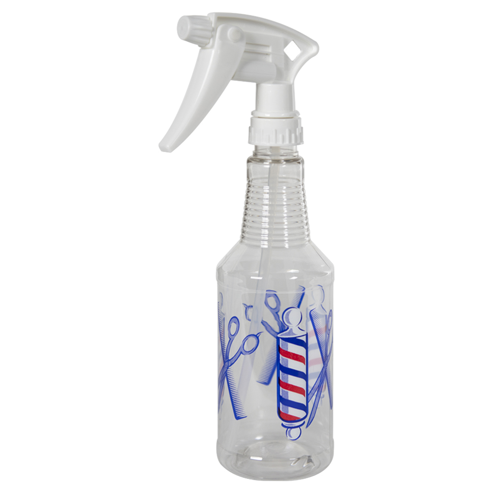 16 oz. PET Clear Bottle with Barber Shop Embossed Graphic & 28/400 White Trigger Sprayer
