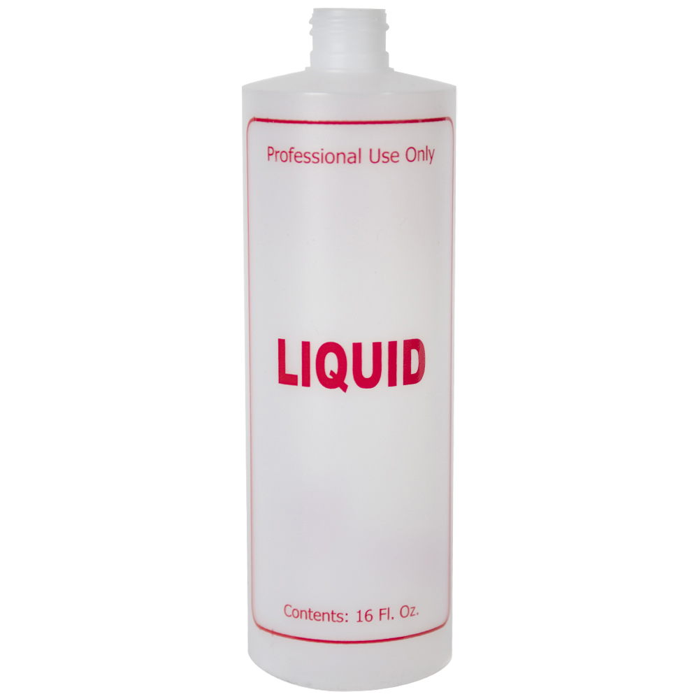 16 oz. Natural HDPE Cylinder Bottle with 24/410 Neck & Red "Liquid" Embossed (Caps Sold Separately)