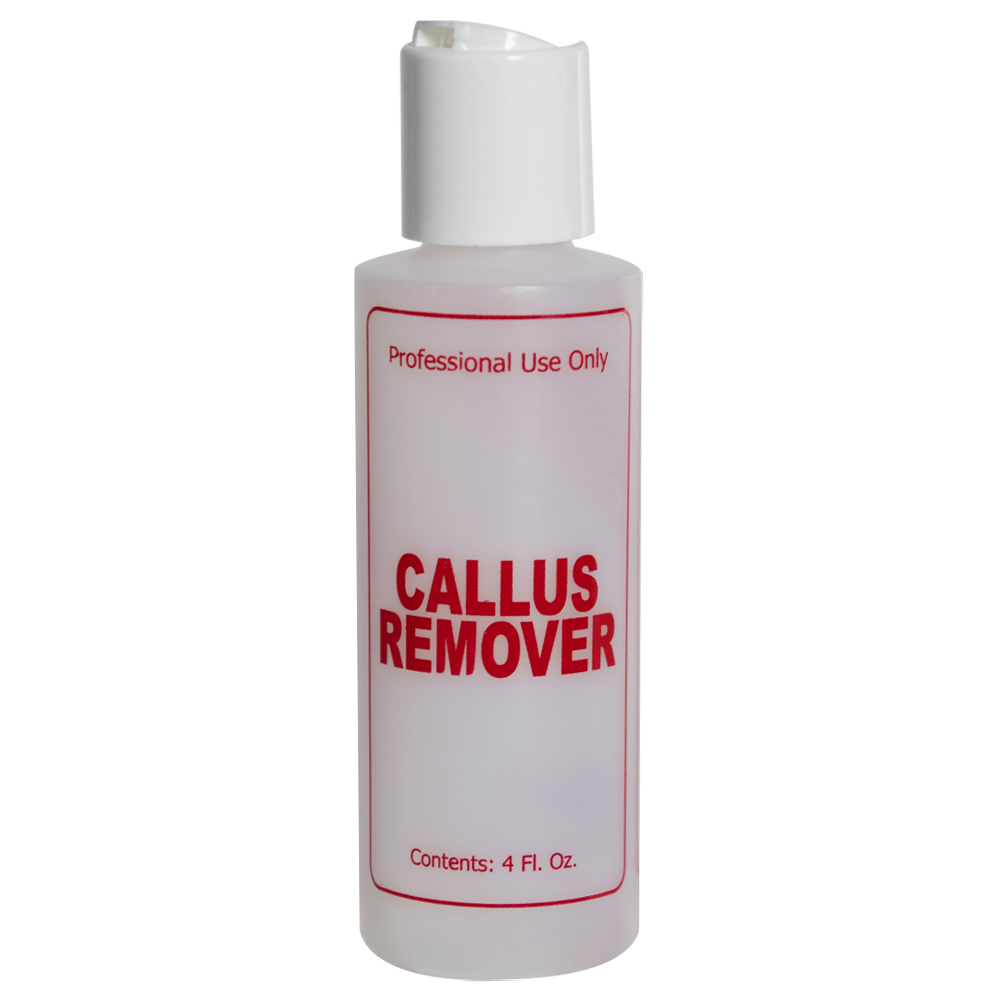 4 oz. Natural HDPE Cylinder Bottle with 24/410 White Disc Top Cap & Red "Callus Remover" Embossed