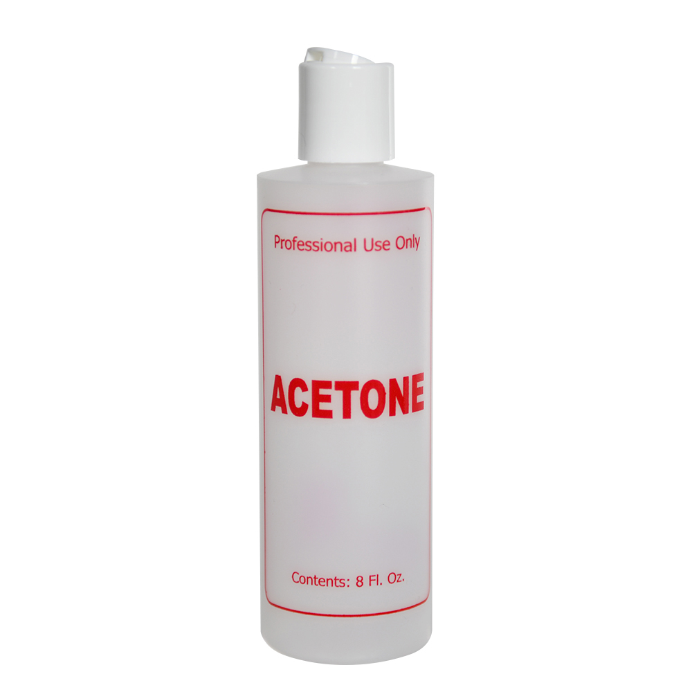 8 oz. Natural HDPE Cylinder Bottle with 24/410 White Disc Top Cap & Red "Acetone" Embossed
