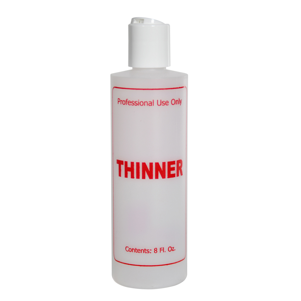 8 oz. Natural HDPE Cylinder Bottle with 24/410 White Disc Top Cap & Red "Thinner" Embossed