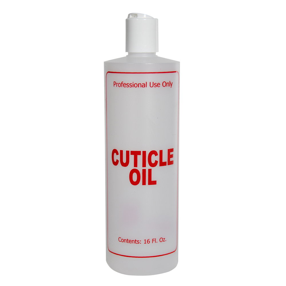 16 oz. Natural HDPE Cylinder Bottle with 24/410 White Disc Top Cap & Red "Cuticle Oil" Embossed