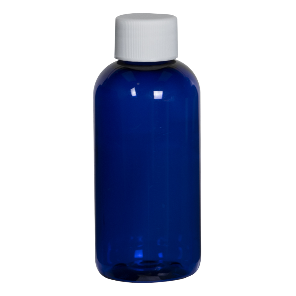 4 oz. Cobalt Blue PET Traditional Boston Round Bottle with 24/410 Plain Cap with F217 Liner