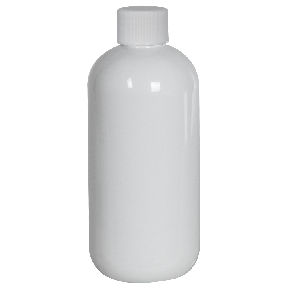 8 oz. White PET Traditional Boston Round Bottle with 24/410 Plain Cap with F217 Liner