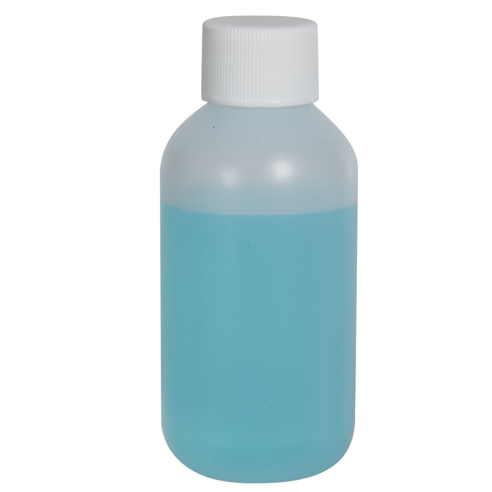 2 oz. Natural HDPE Boston Round Bottle with 20/410 White Ribbed Cap with F217 Liner