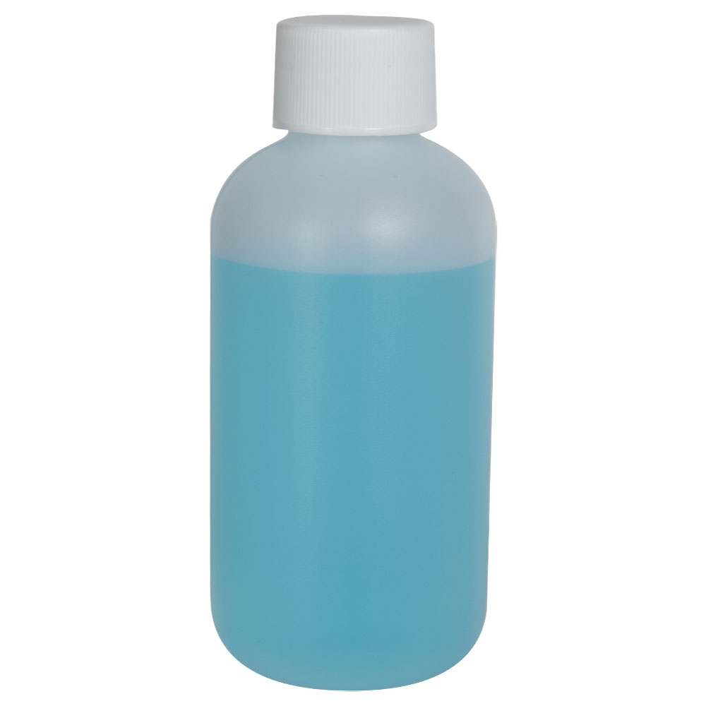 4 oz. Natural HDPE Boston Round Bottle with 24/410 White Ribbed Cap with F217 Liner