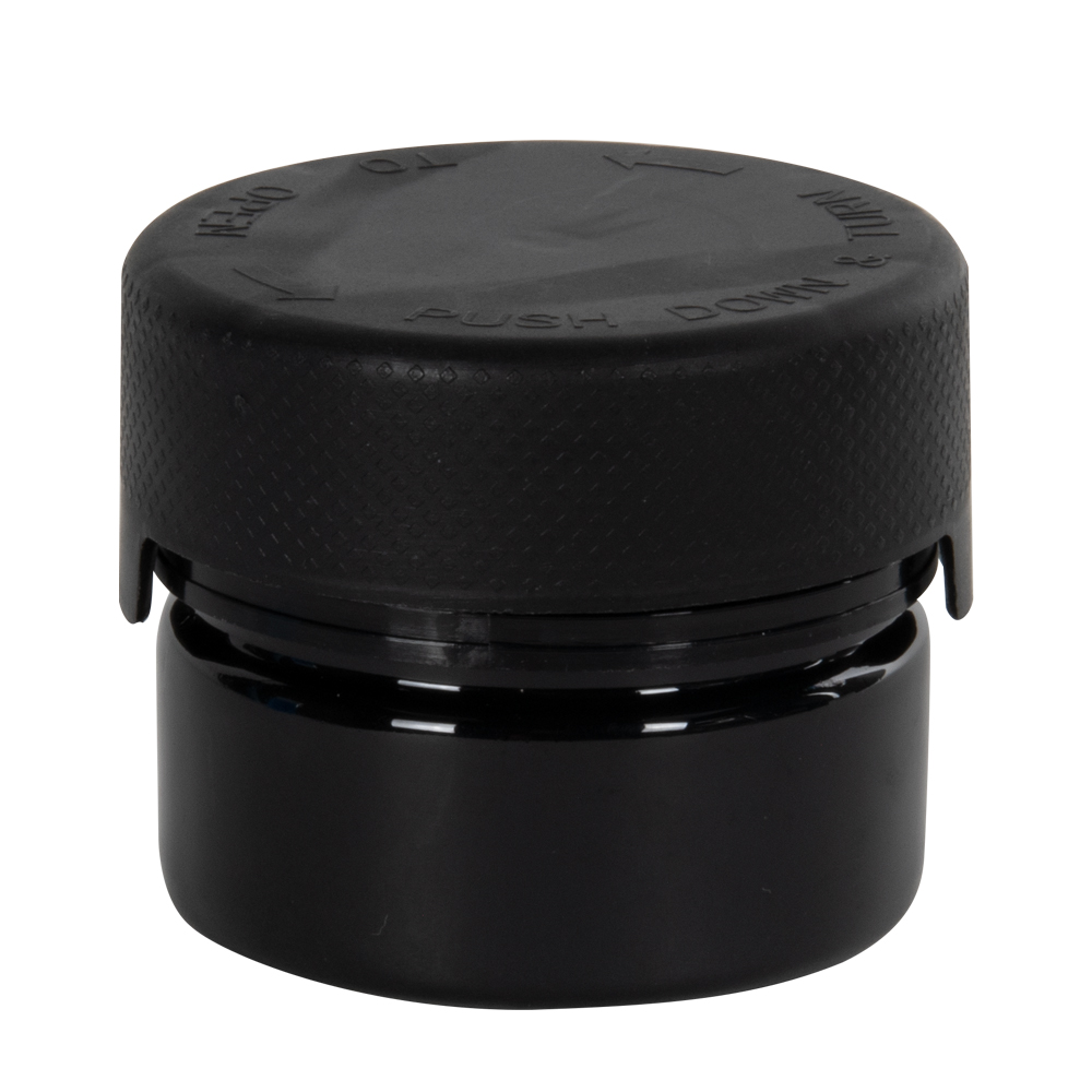 1 oz./30cc Black PET Aviator Container with Black CR Cap & Seal