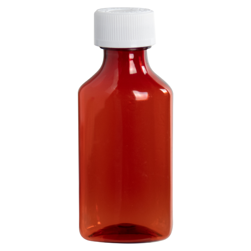 3 oz. Amber PET Oval Liquid Bottle with 24mm CR Cap